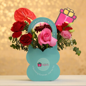 Congratulate in Flower-Shaped Teal Box